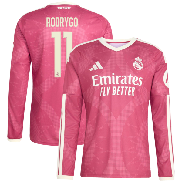 Rodrygo Real Madrid Official-Adidas 2026/27 Third Replica Long Sleeve Jersey - Pink