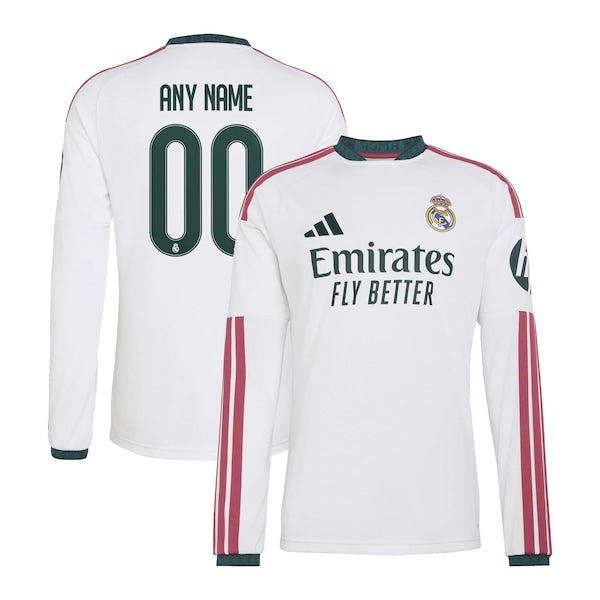 Real Madrid Official-Adidas 2026/27 Home Replica Custom Long Sleeve Jersey - White