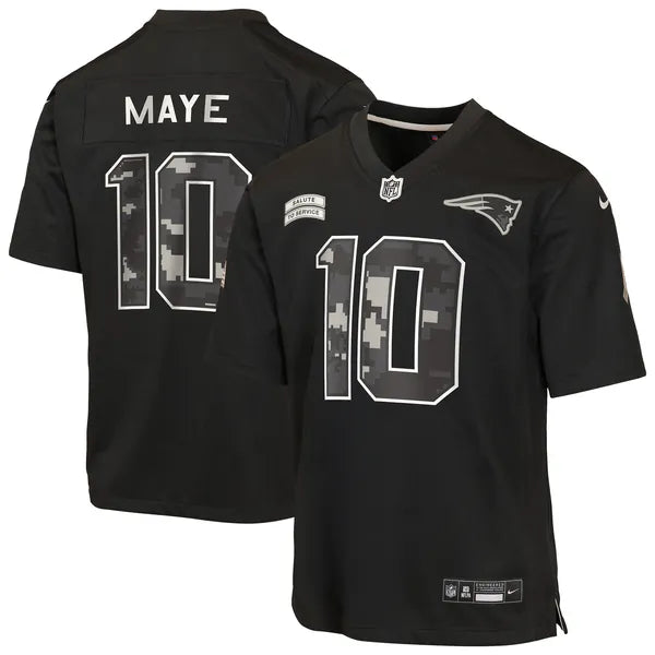 Drake Maye New England Patriots Official-Nike Youth 2026 Salute to Service Game Jersey - Black