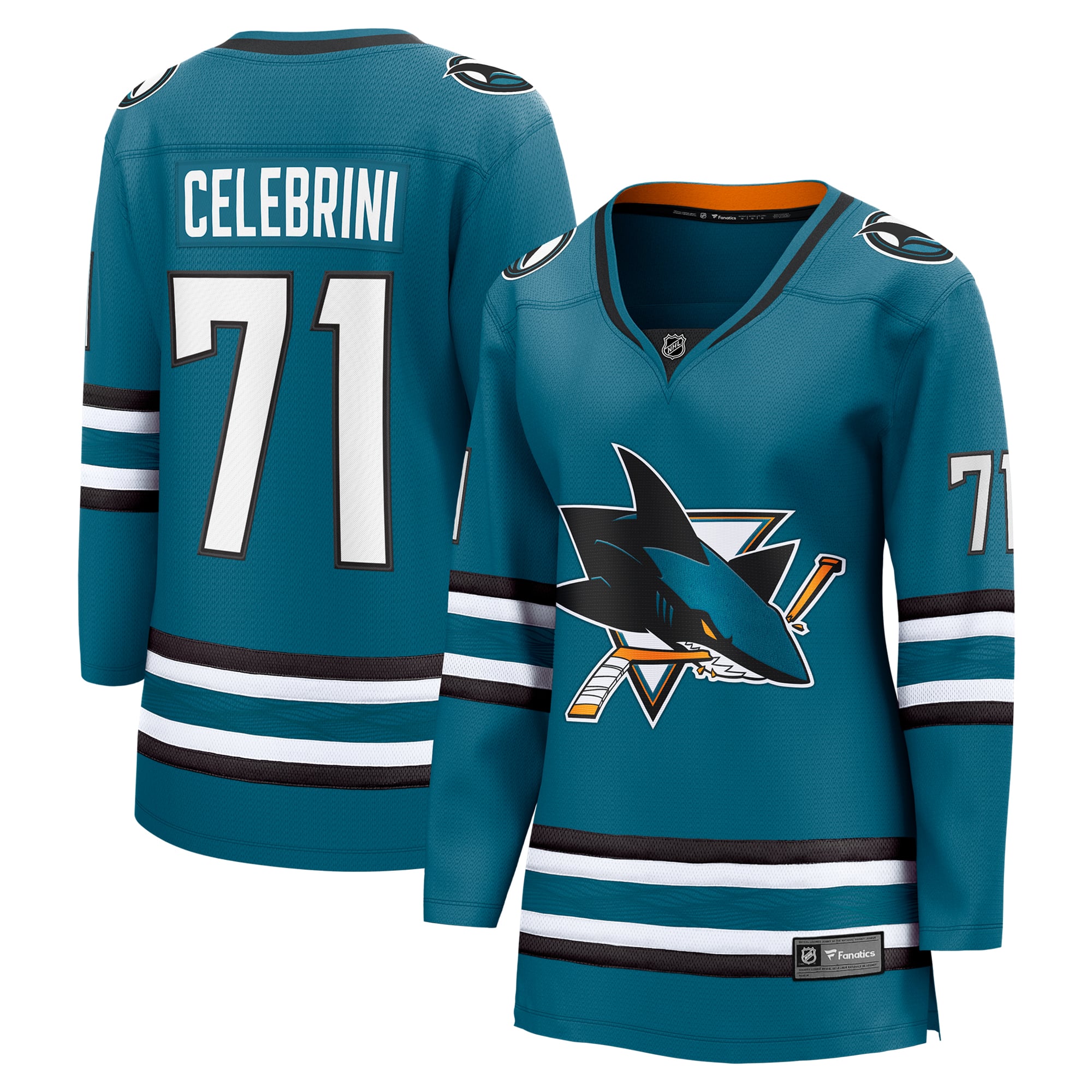 Teams Fans Shop Women's Fanatics Macklin Celebrini Teal Sharks Jersey