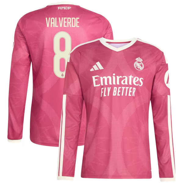 Federico Valverde Real Madrid Official-Adidas 2026/27 Third Replica Long Sleeve Jersey - Pink