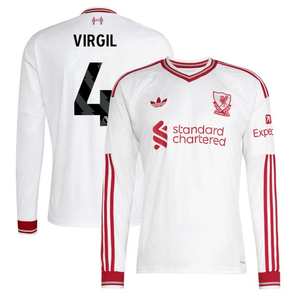 Virgil van Dijk Liverpool Official-Adidas 2026/27 Away Replica Long Sleeve Jersey - White