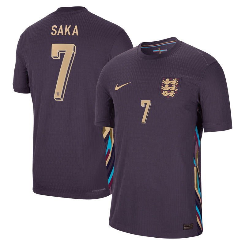 England Nike Dri Fit Adv Away Match Shirt 2024 with Saka 7 printing Jersey - Purple