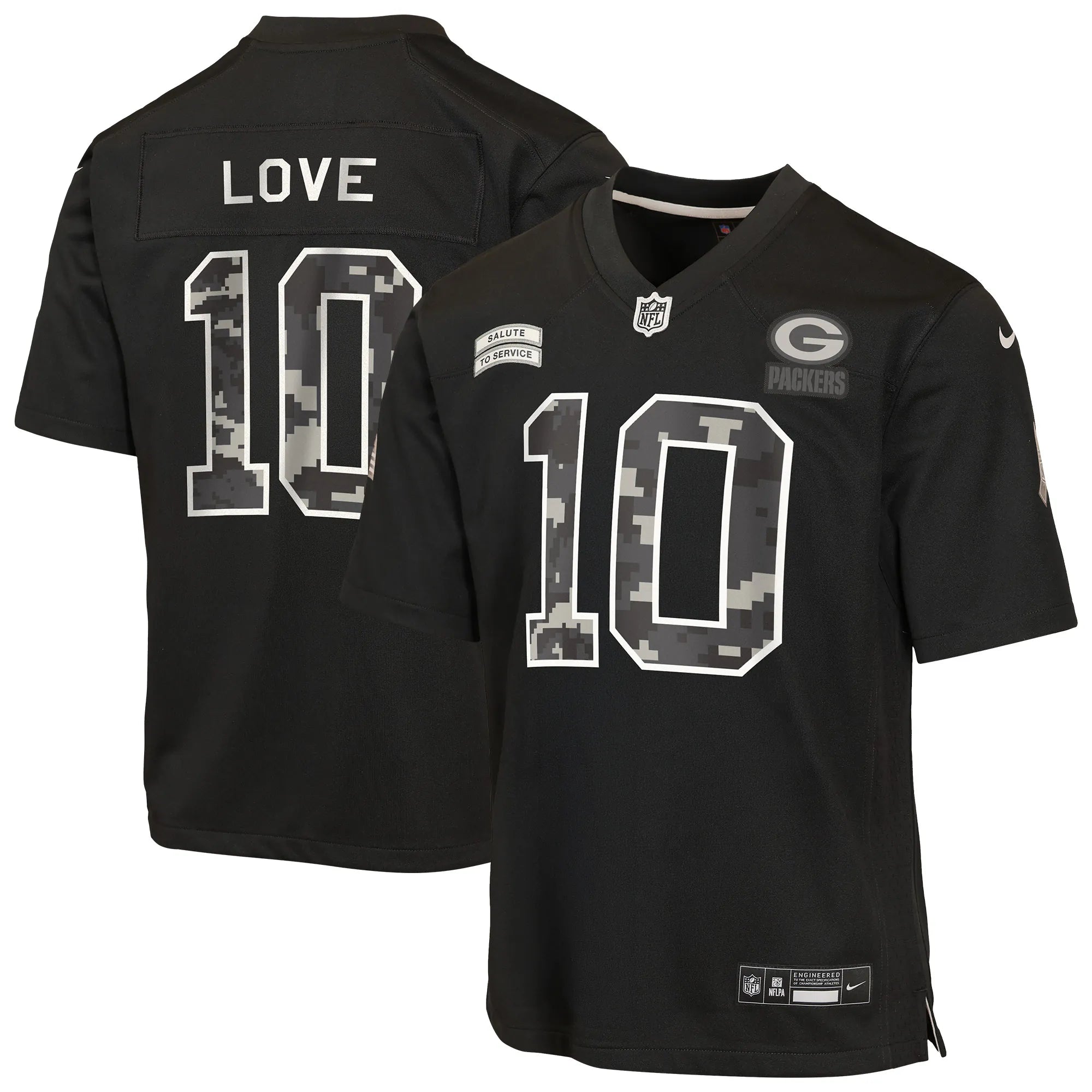 Jordan Love Green Bay Packers Official-Nike Youth 2026 Salute to Service Game Jersey - Black