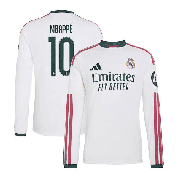 Kylian Mbappé Real Madrid Official-Adidas 2026/27 Home Replica Long Sleeve Jersey - White